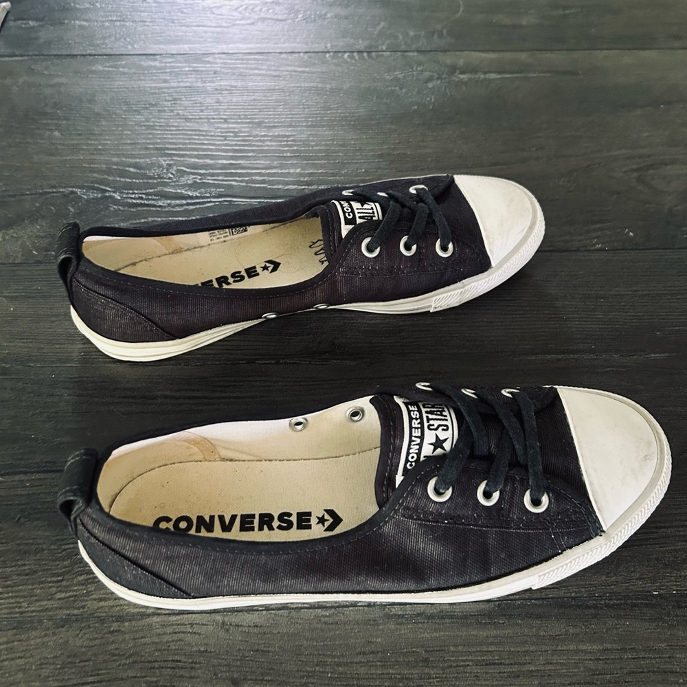 Converse Black and White Sneakers with Canvas Upper and Rubber Toe Cap - Picture 5 of 5